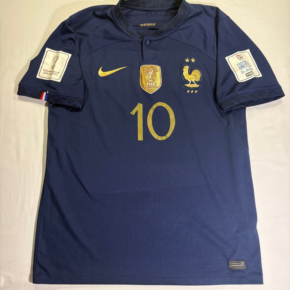 Nike France 2022 World Cup Mbappe 10 Jersey Navy Gold Mens L